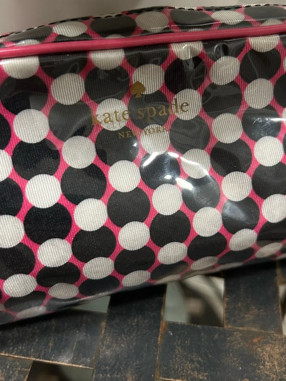 kate spade Black, White & Pink Polka Dot Cosmetic Case